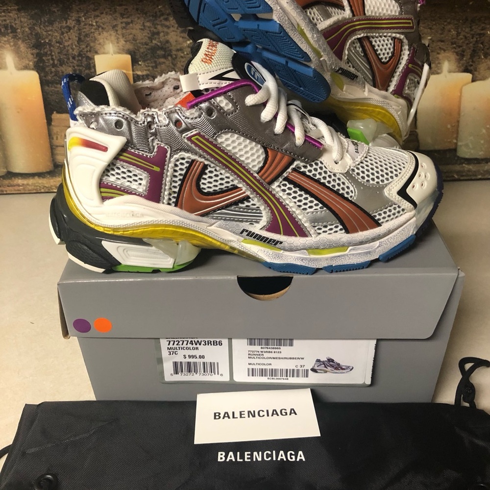Balenciaga Runner Track Trainer Sneaker Low-Top Women Size 7 Grey Purple Orange